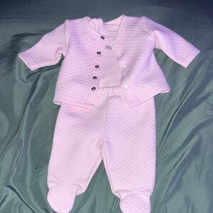Sterling Baby Newborn Pink Outfit Set 3pc Bodysuit Quilted Pants & Coat